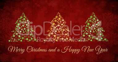 Merry Christmas and a Happy New Year text and Snowflake Christmas tree pattern shapes