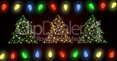 Christmas lights glowing and Snowflake Christmas tree pattern shapes