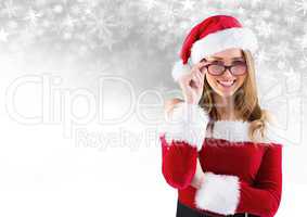 Woman Santa and Snowflake Christmas pattern and blank space