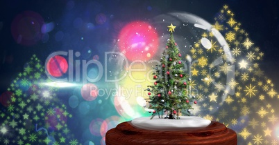 Christmas tree snow globe and Snowflake New Year Party lights colorful pattern shapes