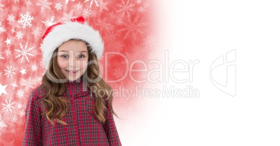 Girl in Santa hat and Snowflake Christmas pattern and blank space