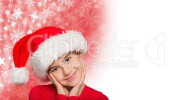 Girl  in Santa hat and Snowflake Christmas pattern and blank space