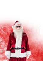 Santa wearing sunglasses and Snowflake Christmas pattern and blank space