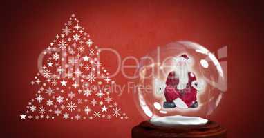 Santa meditating in snow globe and Snowflake Christmas tree pattern shape