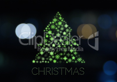 Christmas text and Snowflake Christmas tree pattern shape