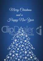 Merry Christmas and a Happy New Year text and Snowflake Christmas tree pattern shape
