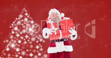 Santa holding gifts and Snowflake Christmas tree pattern shapes