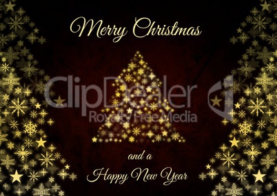 Merry Christmas and a Happy New Year text and Snowflake Christmas tree pattern shape glowing