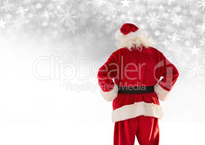 Santa looking at Snowflake Christmas pattern and blank space