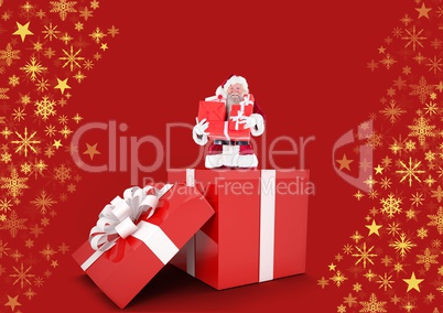 Santa holding gifts in box and Snowflake Christmas pattern with blank space