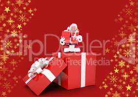 Santa holding gifts in box and Snowflake Christmas pattern with blank space