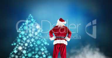 Santa looking at snowflake Christmas tree pattern shape