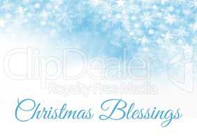 Christmas Blessings text and Snowflake Christmas pattern and blank space on blue