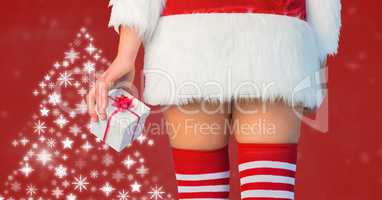 Woman Santa holding gift and Snowflake Christmas tree pattern shapes