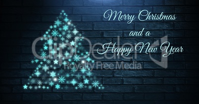 Merry Christmas and a Happy New Year text and Snowflake Christmas tree pattern shape