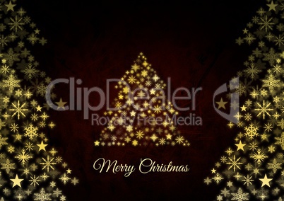 Merry Christmas text and Snowflake Christmas tree pattern shape glowing