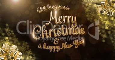 Merry Christmas and Happy New Year text and Golden Snowflake Christmas pattern