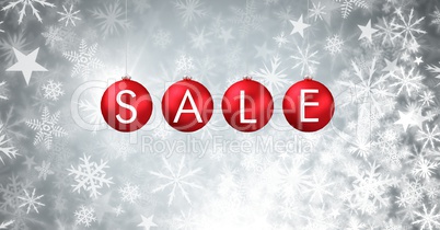 Sale text on Christmas bauble decorations and Snowflake Christmas pattern