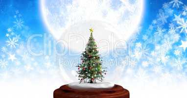 Christmas tree snow globe and Snowflake Christmas pattern and moon