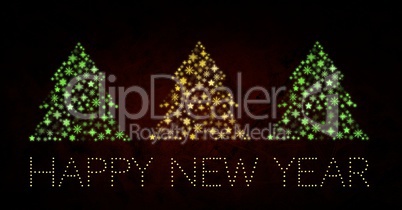 Happy New Year text and Snowflake Christmas tree pattern shapes