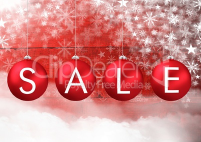 Sale Christmas bauble decorations and Snowflake Christmas pattern and blank space
