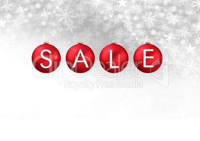 Sale text on Christmas bauble decorations and Snowflake Christmas pattern and blank space