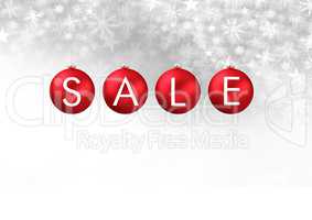 Sale text on Christmas bauble decorations and Snowflake Christmas pattern and blank space
