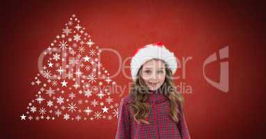 Girl with Santa hat and Snowflake Christmas tree pattern shape