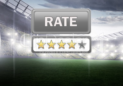 Rate button and star reviews with sports stadium pitch