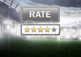 Rate button and star reviews with sports stadium pitch