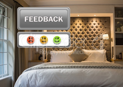 feedback button and smiley satisfaction faces review in accommodation bedroom