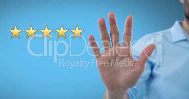 Hand open with review rating stars