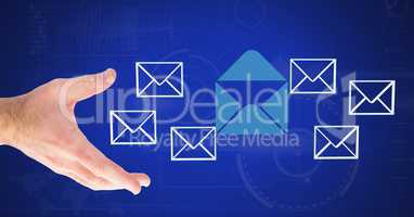 Hand touching 3D email message icons