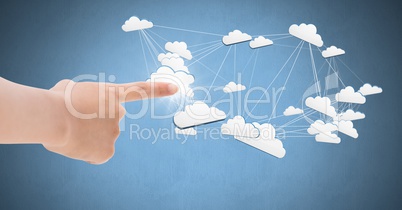 Hand touching 3D connected cloud icons