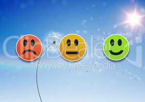Feedback smiley faces review in sky