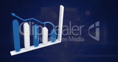 3D bar chart statistics icon with blue background