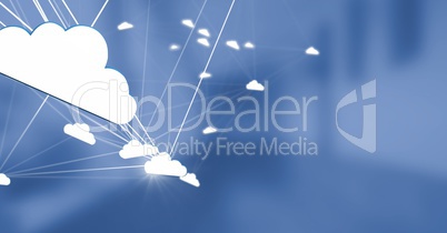 3D cloud connected icons with blue background