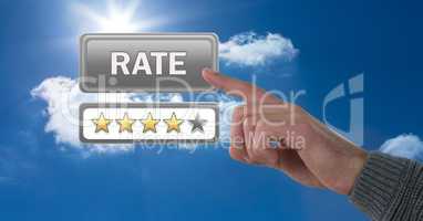 Hand touching rate button and review stars