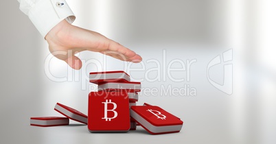 Hand open with bitcoin symbol icons