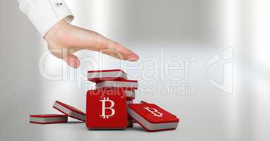 Hand open with bitcoin symbol icons