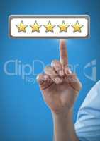 Hand touching five star review ratings
