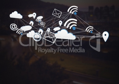 Mixed various app icons connected and dark background