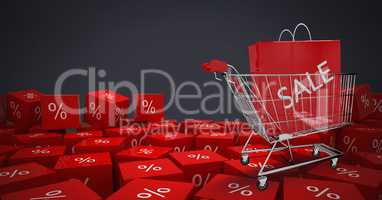 Sale shopping trolley and bags with percent symbol icons
