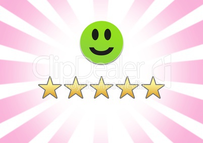 smiley face and 5 star feedback review rating