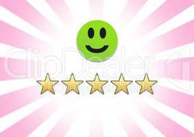 smiley face and 5 star feedback review rating