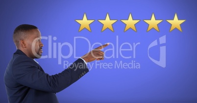 Five star review rating and businessman pointing