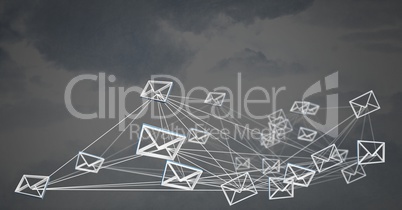 3D email message connected icons with grey background