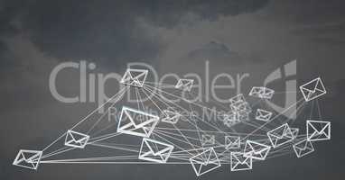 3D email message connected icons with grey background