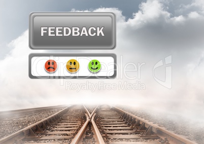 feedback button and smiley satisfaction faces review on train track