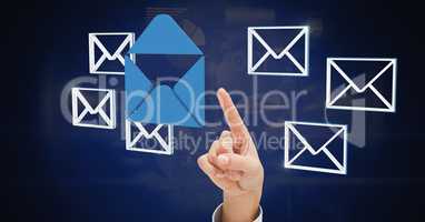 Hand touching 3D email message icons